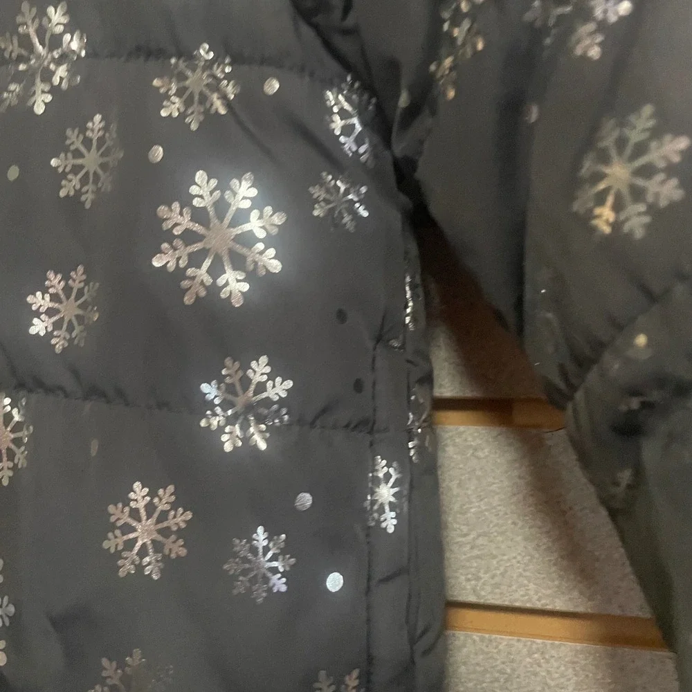 Gymboree Girls Gray Silver Metallic Snowflake Puffer‎ Jacket Hooded Size S 5-6